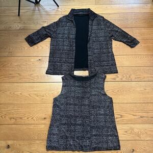 Vikki Vi 2PC Tank and Jacket Set SZ 1XL Traveler Style Knit Black White Gold